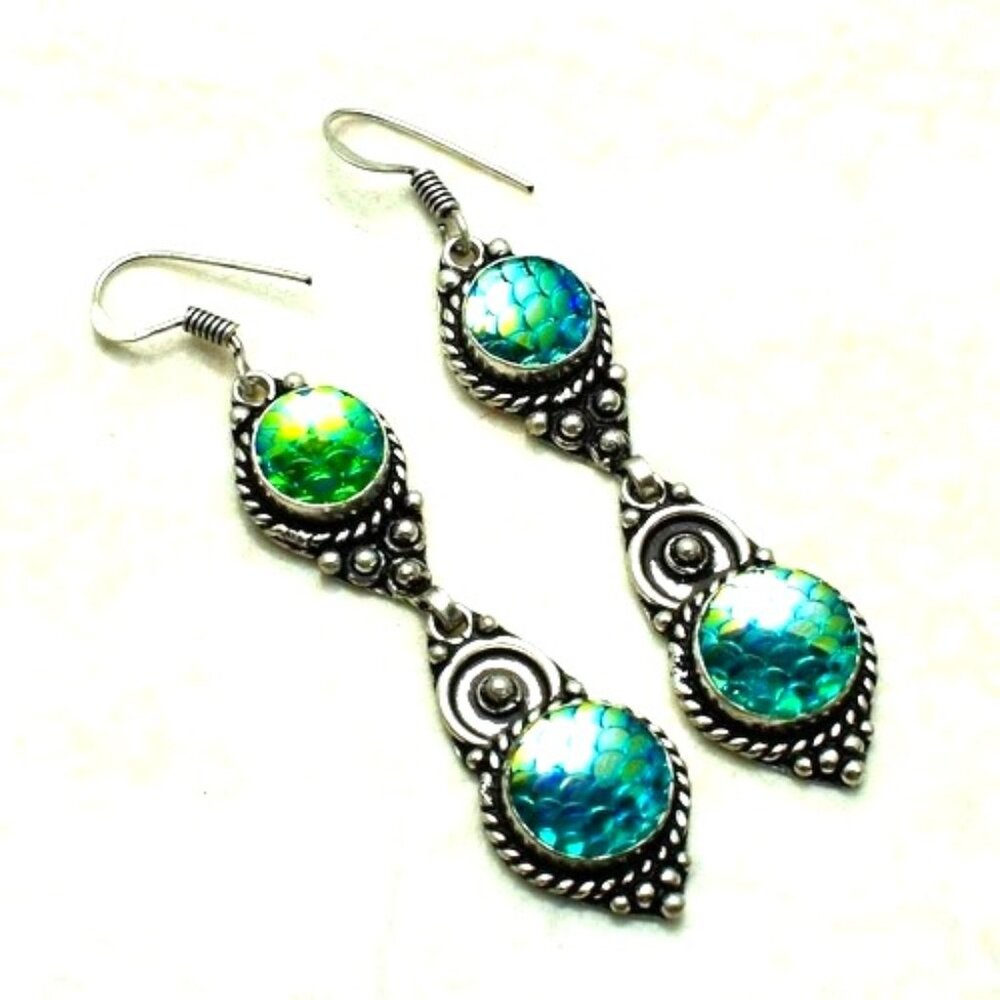 Rainbow Fish Titanium Sterling Silver Drop Dangle Earrings